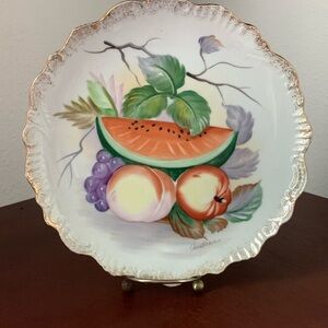 Wall Plate Watermelon and fruit Japan *Signed* “Andrea" 8" vintage hand painted